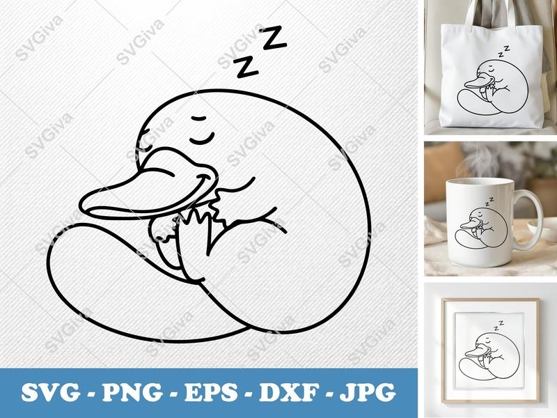 Platypus Sleeping SVG | Friendly Rounded Body, Bean-shaped | PNG DXF EPS | Cricut Silhouette File