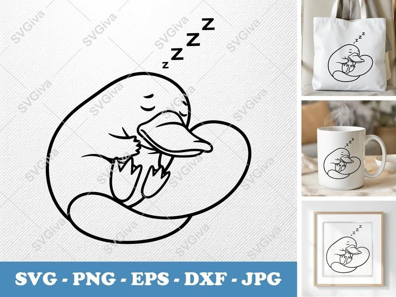 Platypus Sleeping SVG | Friendly Rounded Cartoon Cut File | PNG DXF EPS for Cricut & Silhouette