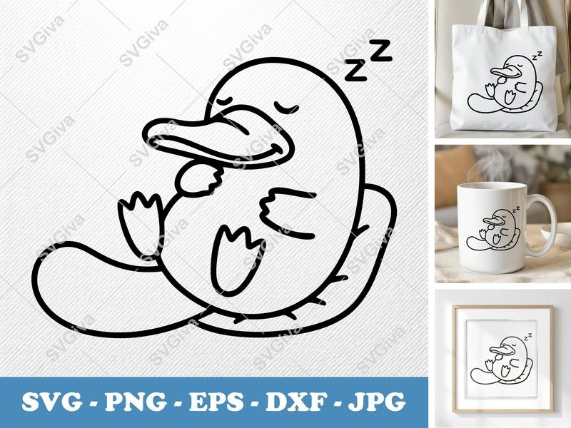 Platypus Sleeping SVG PNG EPS DXF | Cartoon Animal Cut File | Modern Nursery Design for Cricut, Silhouette
