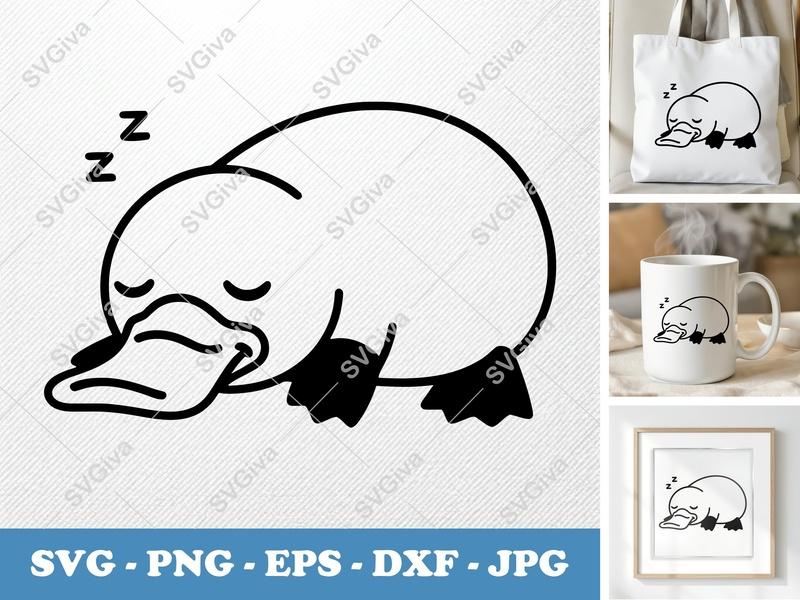 Platypus Sleeping SVG, Puffy Pillow Soft Design, PNG DXF EPS, Cricut Silhouette Cut File, Cute Animal