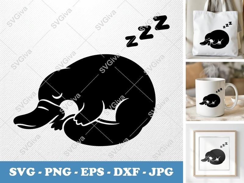 Platypus Sleeping SVG | Zzz Sleepy Platypus Cut File | Modern Animal EPS DXF PNG for Cricut & Silhouette