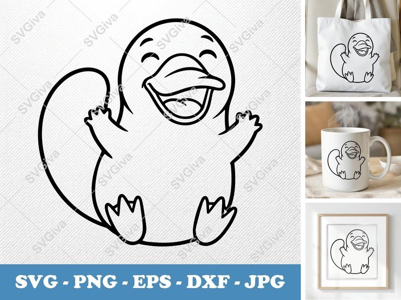 Platypus Smiling Happily SVG | Friendly Rounded Bean-Shaped Cut File | PNG DXF EPS | Cricut Silhouette