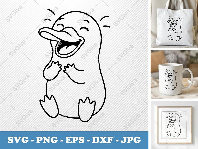 Platypus Smiling Happily SVG | Friendly Rounded Cartoon Style | PNG DXF EPS for Cricut & Silhouette