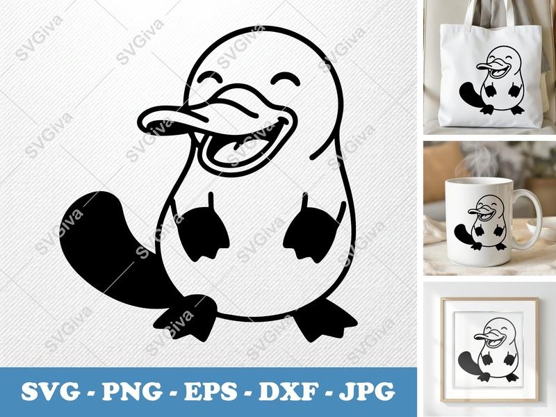 Platypus Smiling Happily SVG PNG DXF EPS | Puffy Inflated Cartoon Cut File for Cricut Silhouette