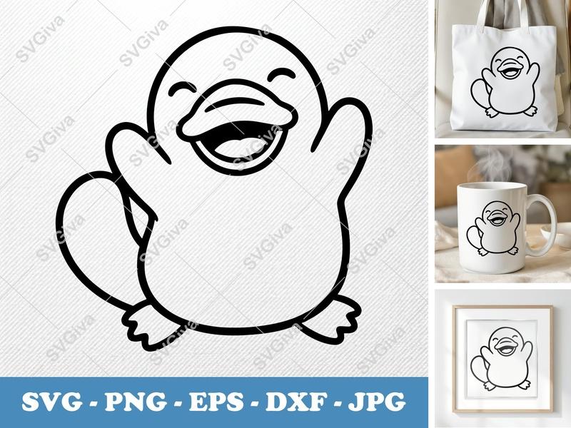 Platypus Smiling Happily SVG | Puffy Soft Forms Cut File | Inflated Pillow Art | PNG DXF EPS | Cricut Silhouette