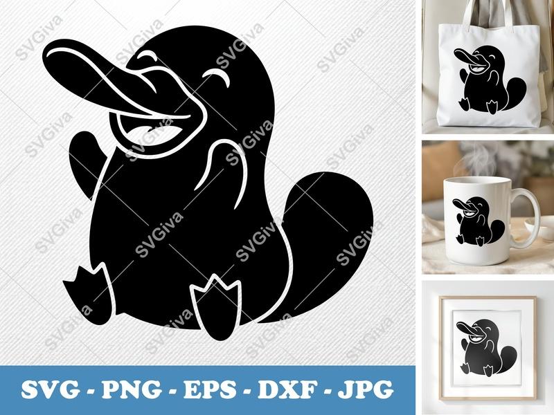 Platypus Smiling Happily SVG | Puffy Soft Forms | Inflated Pillow Art | PNG DXF EPS | Cricut Silhouette File