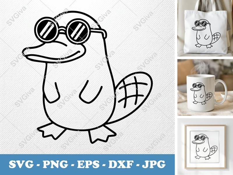 Platypus SVG | Cool Platypus with Glasses | Cartoon Animal Cut File for Cricut, Silhouette | PNG, EPS, DXF | Digital Download