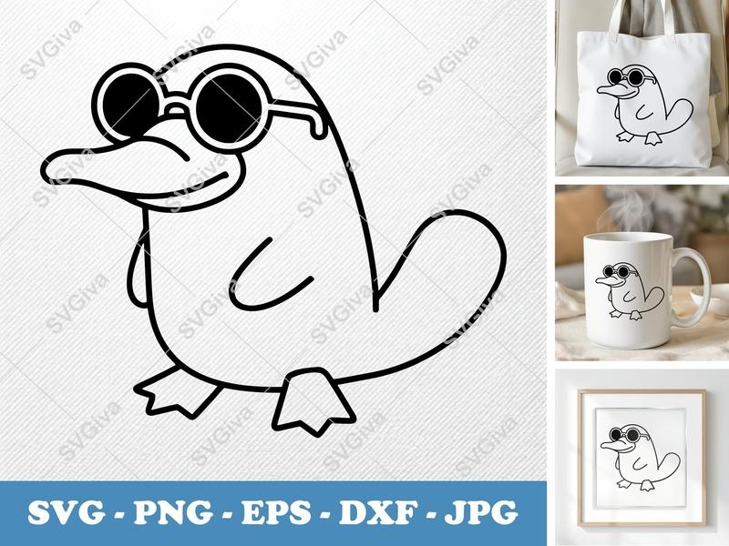 Platypus SVG, Cool Platypus with Sunglasses, Cartoon Animal Cut File for Cricut, Silhouette | PNG EPS DXF
