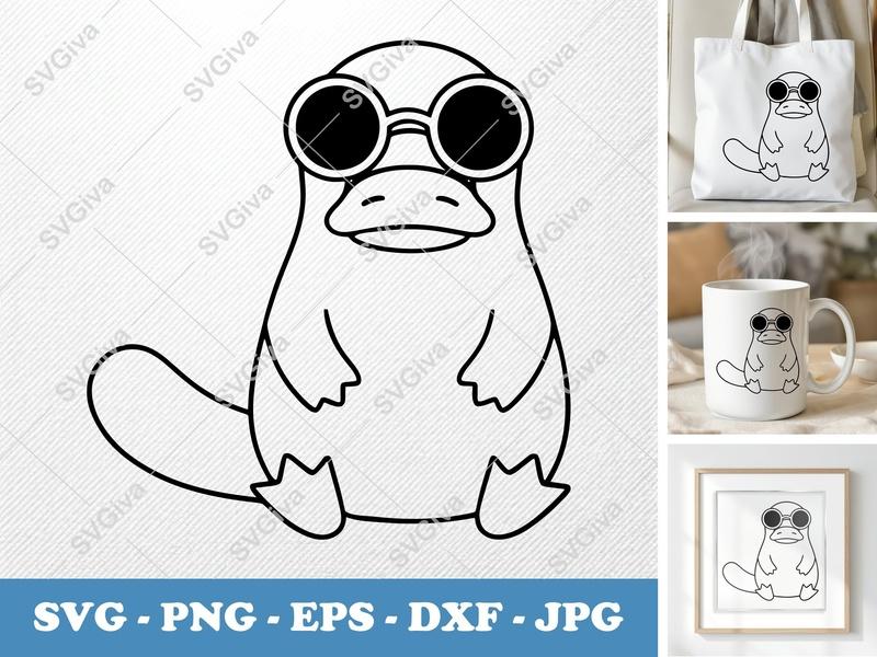 Platypus SVG, Cool Platypus with Sunglasses, Modern Animal Cut File for Cricut, Silhouette | PNG EPS DXF Vector Clipart