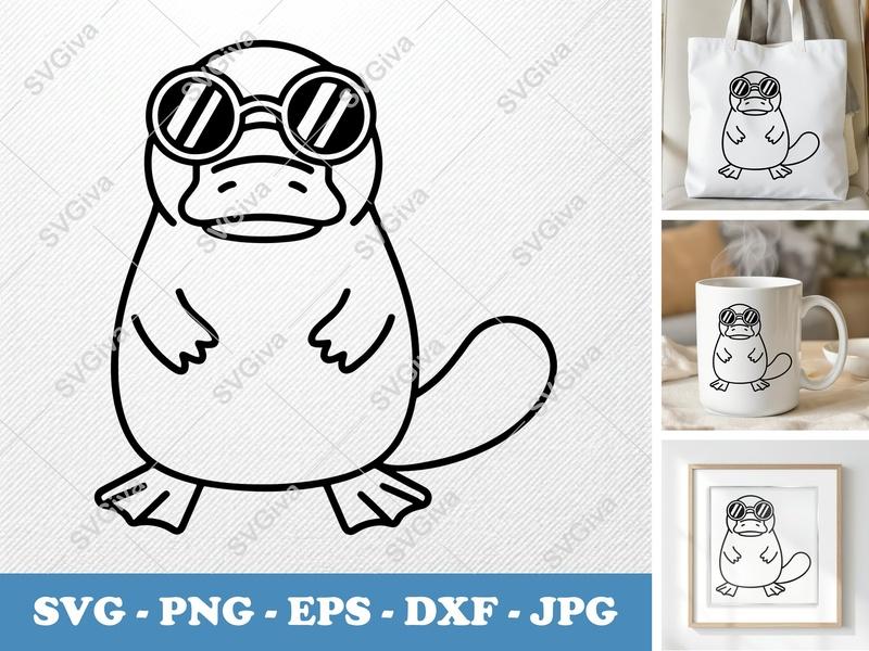 Platypus SVG | Cool Platypus with Sunglasses | Modern Animal | PNG EPS DXF | Cricut Silhouette File