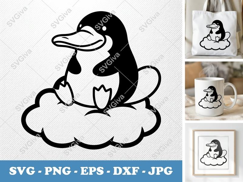Platypus SVG | Cute Animal on Cloud Design | PNG EPS DXF for Cricut, Silhouette, Kids Crafts, Decals, T-Shirts