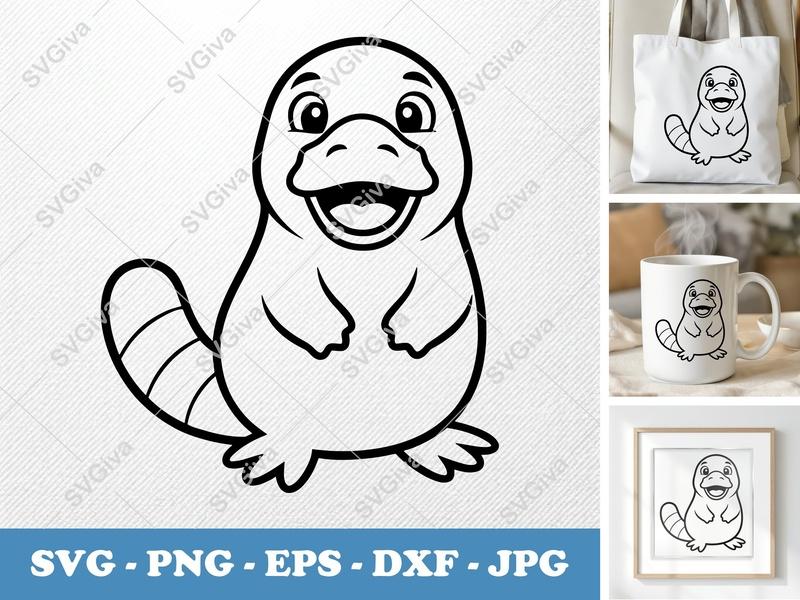 Platypus SVG | Cute Cartoon Animal Cut File | Modern Clean Design | PNG EPS DXF for Cricut Silhouette