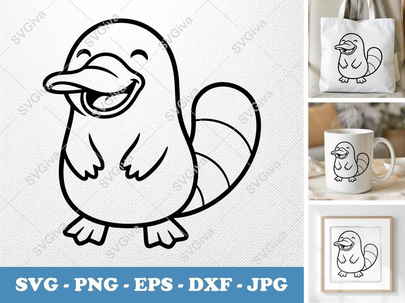 Platypus SVG, Cute Cartoon Animal PNG EPS DXF, Modern Design Cut File for Cricut, Silhouette, Kids Craft, Australian Wildlife