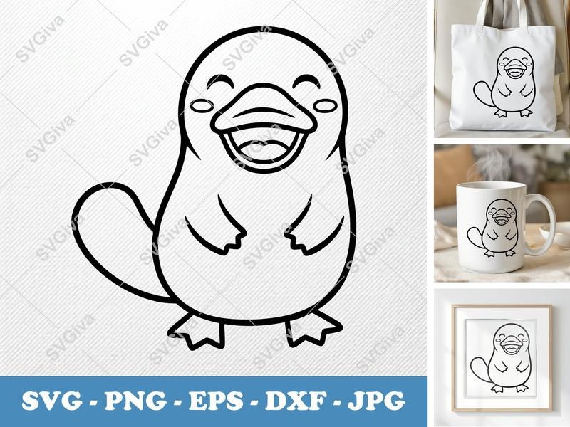Platypus SVG | Cute Cartoon Outline | Laughing Animal EPS DXF PNG | Cricut Silhouette Cut File