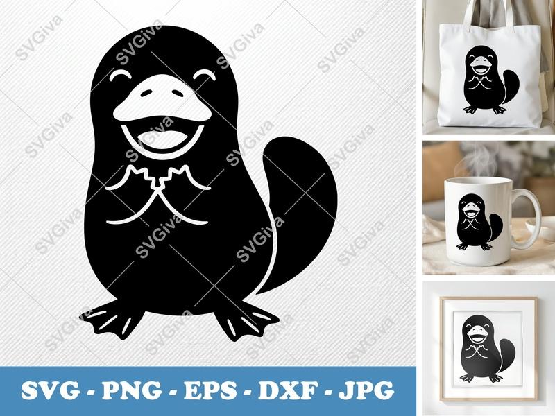 Platypus SVG | Cute Happy Animal Cut File | Modern Cartoon Design for Cricut, Silhouette | PNG EPS DXF Vector Art