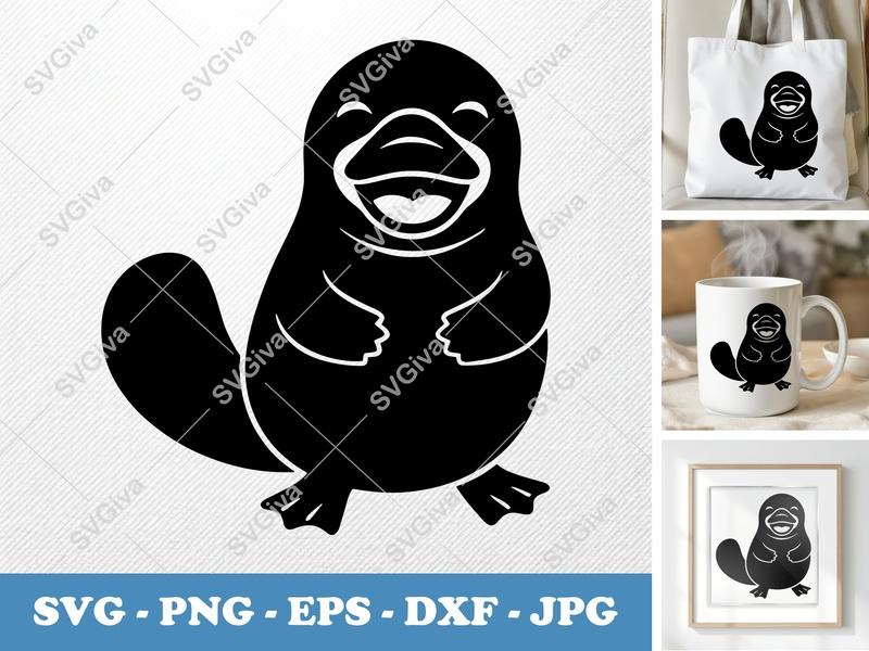 Platypus SVG | Cute Laughing Platypus Cut File | Modern Animal Clipart, PNG, EPS, DXF for Cricut & Silhouette