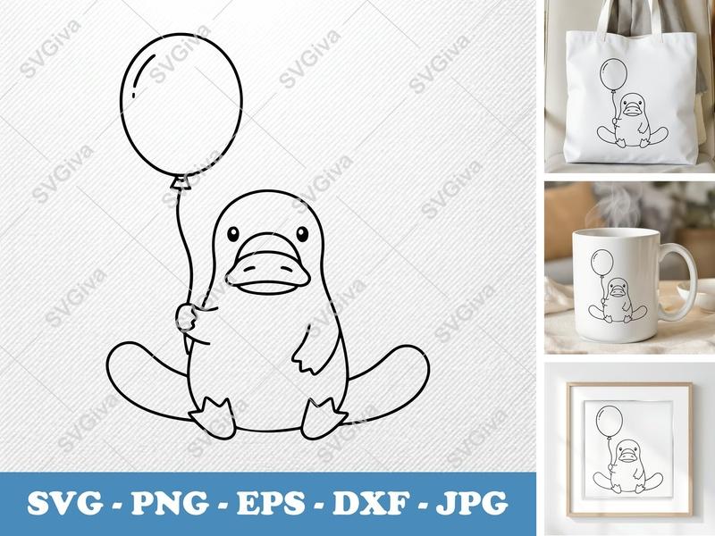 Platypus SVG | Cute Platypus with Balloon, Modern Clean Design, PNG EPS DXF for Cricut & Silhouette