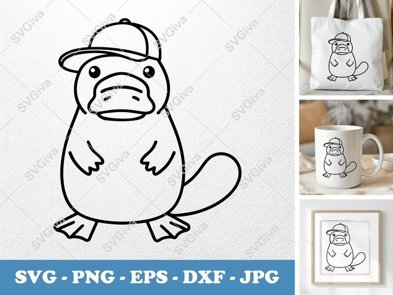Platypus SVG, Cute Platypus with Hat, Cartoon Animal Cut File, Modern Clean Design PNG EPS DXF for Cricut, Silhouette