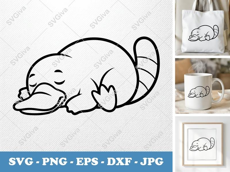 Platypus SVG, Cute Sleeping Platypus Outline, Modern Australian Animal PNG EPS DXF | Cricut Silhouette Cut File