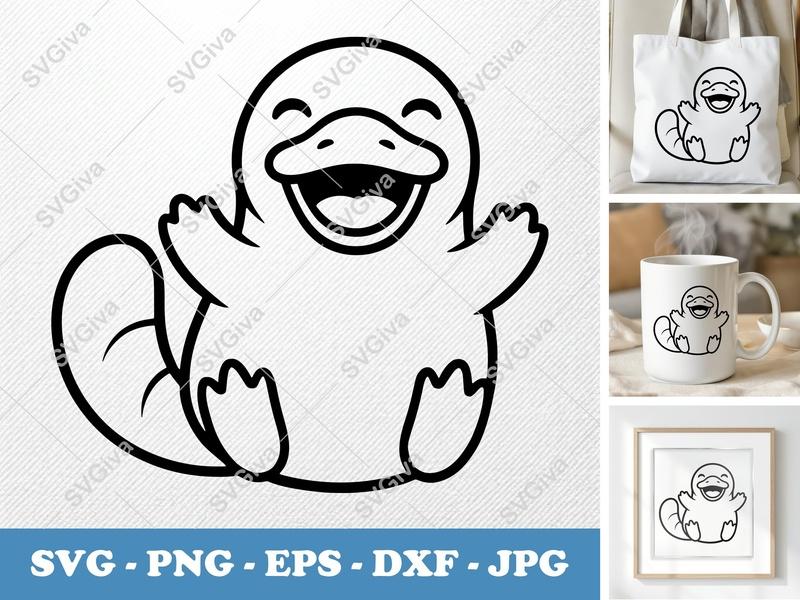 Platypus SVG | Happy Animal Cut File | Modern Cartoon Design | PNG EPS DXF for Cricut, Silhouette, Vinyl Decals