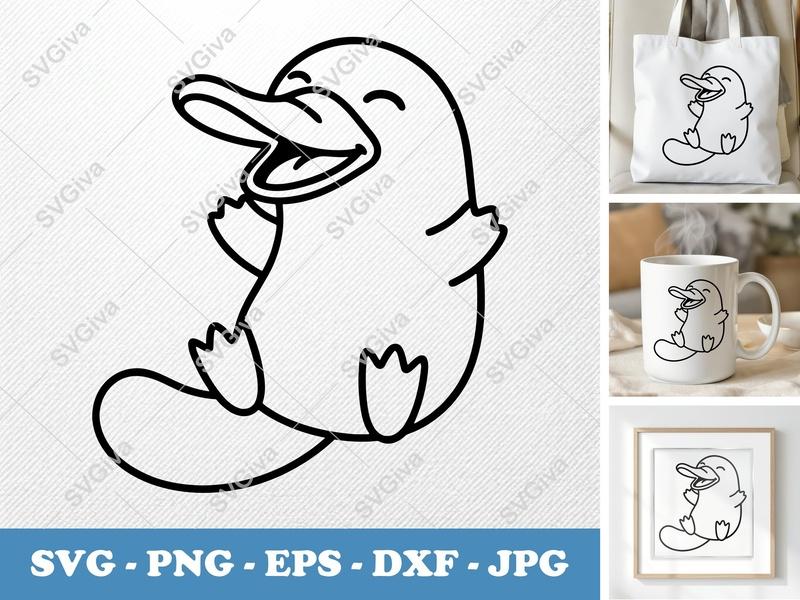 Platypus SVG | Happy Cartoon Character Cut File for Cricut & Silhouette | Modern Animal Design, PNG EPS DXF Vector Art