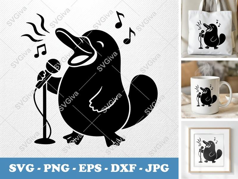 Platypus SVG, Singing Karaoke Modern Design, Music Notes Cut File for Cricut, Silhouette | PNG EPS DXF | Animal Clipart Vector