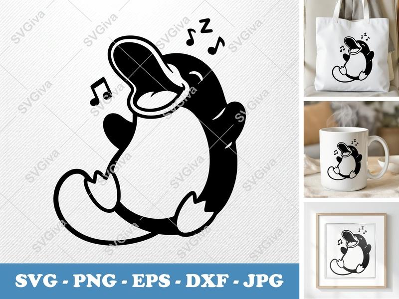 Platypus SVG, Singing Music Notes Cut File, Modern Cartoon Duck-billed Animal | PNG EPS DXF for Cricut Silhouette
