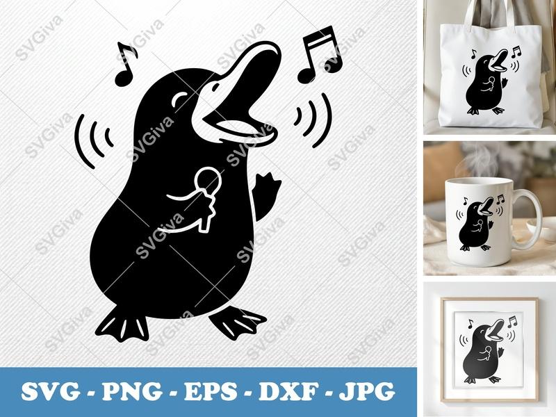 Platypus SVG | Singing Platypus Clip Art, Music Notes, Microphone | PNG EPS DXF for Cricut, Silhouette | Animal Cut File
