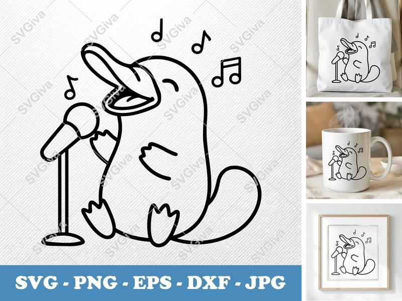 Platypus SVG | Singing Platypus Cut File | Music Animal PNG, EPS, DXF for Cricut & Silhouette | Kawaii Cartoon Song