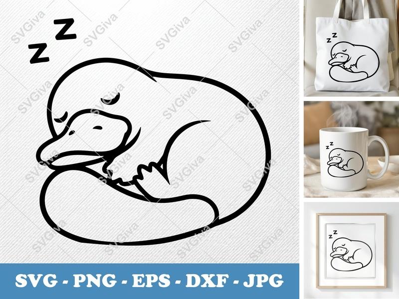 Platypus SVG Sleeping Animal | Cute Duckbill Clip Art | PNG EPS DXF for Cricut Silhouette Vinyl Decal