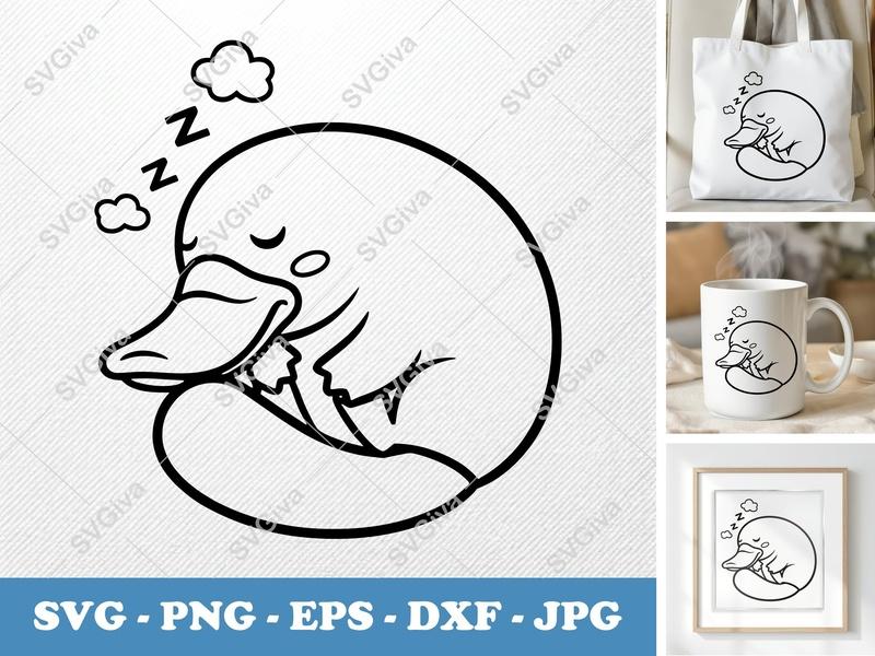 Platypus SVG, Sleeping Platypus Cut File, Modern Animal Clip Art for Cricut, Silhouette | PNG EPS DXF