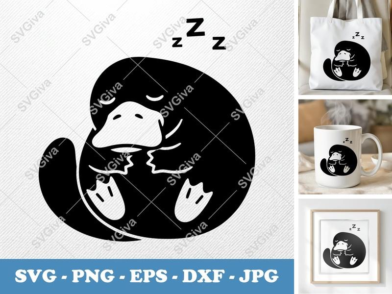 Platypus SVG, Sleeping Platypus Cut File, Modern Design, Zzz, PNG EPS DXF for Cricut & Silhouette