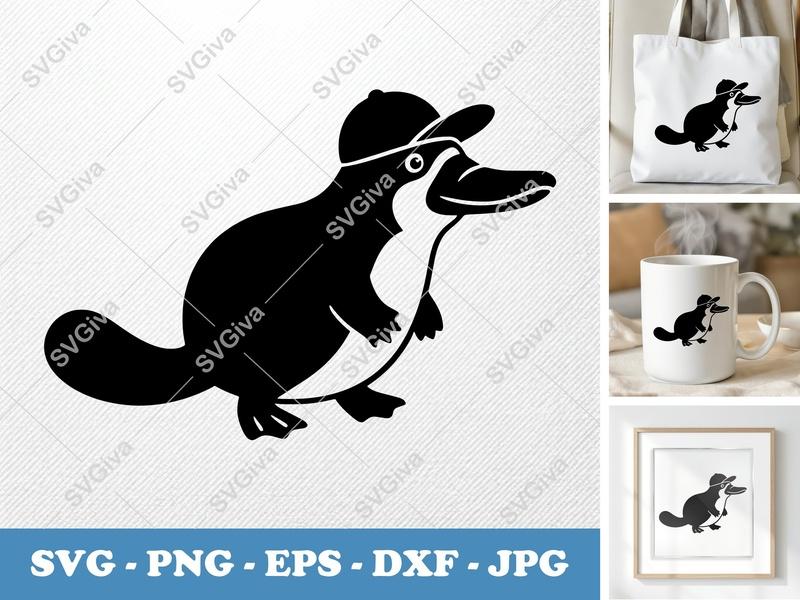 Platypus SVG with Hat, Modern Animal Cut File, Cool Platypus Vector | PNG EPS DXF for Cricut Silhouette