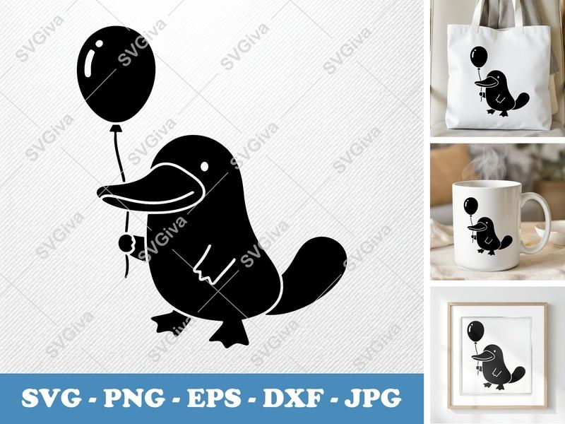 Platypus with Balloon SVG | Puffy Soft Shapes PNG DXF EPS | Cricut Silhouette File