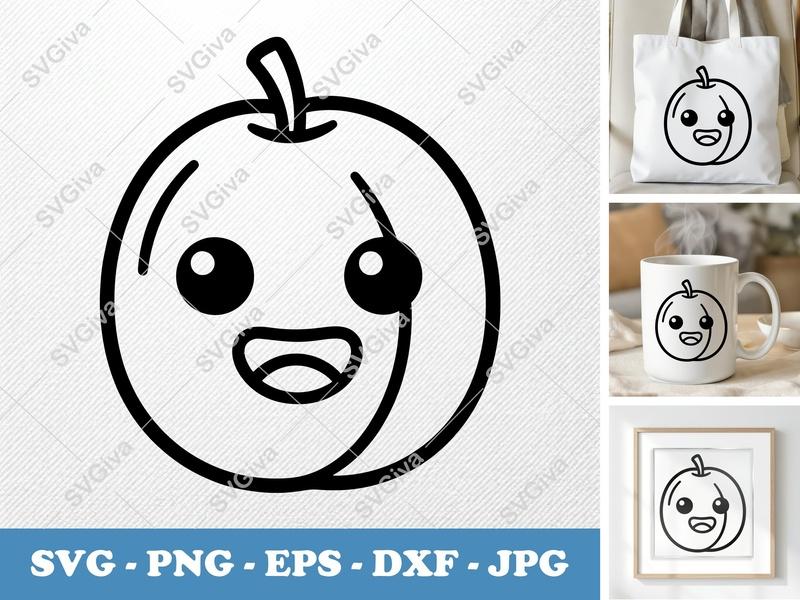 Plum Kawaii SVG, Fruit Clipart, Cute Food Design | PNG EPS DXF for Cricut, Silhouette, Digital Download