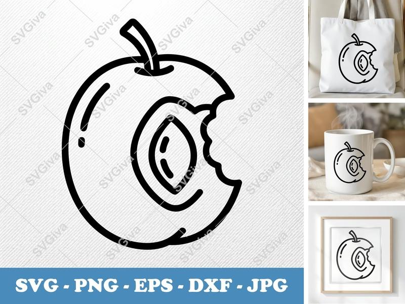 Plum Partially Eaten SVG | Minimalist Bold Contour | PNG DXF EPS | Cricut Silhouette Cut File