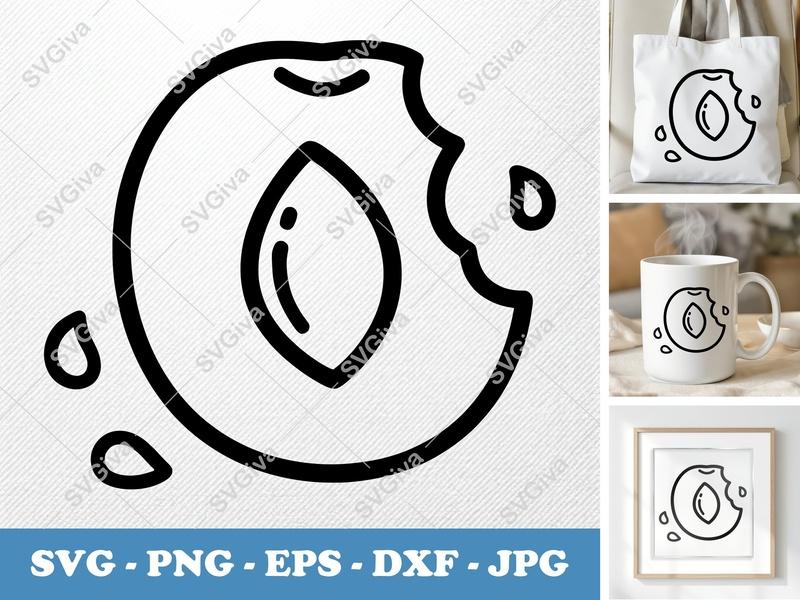 Plum SVG, Bitten Fruit Cut File, Modern Outline Design, Whole & Seed | PNG EPS DXF for Cricut & Silhouette