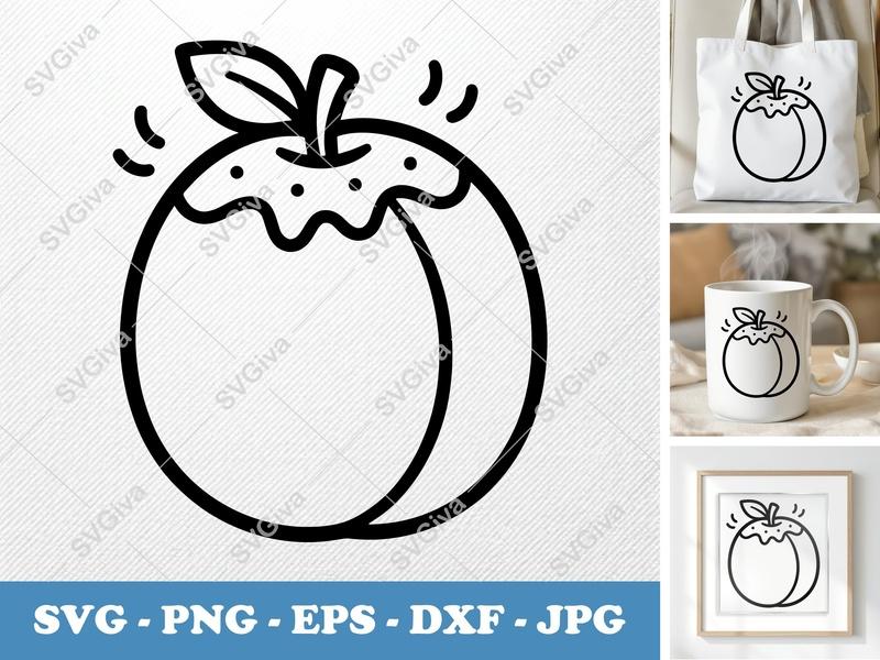 Plum SVG Cut File | Modern Fruit Clipart, Outline Vector Art for Cricut, Silhouette | PNG EPS DXF included
