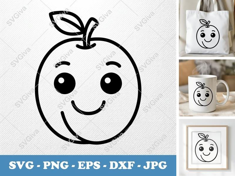 Plum SVG, Cute Fruit Outline, Happy Face, Modern Kawaii Design | PNG EPS DXF for Cricut & Silhouette