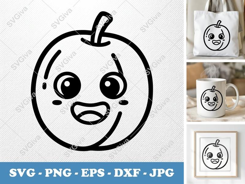 Plum SVG | Kawaii Fruit Cut File | Modern Clean Design | PNG EPS DXF for Cricut Silhouette