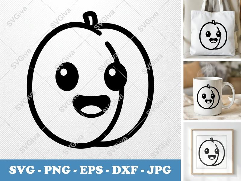 Plum SVG, Kawaii Fruit Cut File, Modern Happy Face Design, PNG EPS DXF for Cricut, Silhouette, Vector Clipart