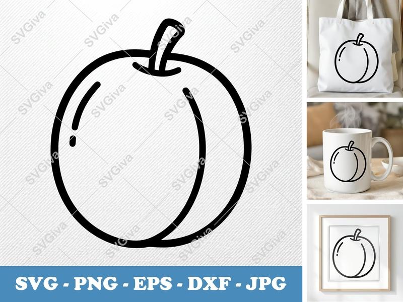Plum SVG | Modern Fruit Outline Cut File | PNG EPS DXF for Cricut & Silhouette | Minimalist Design Vector
