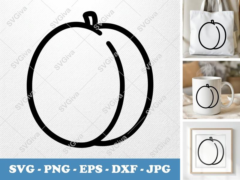 Plum SVG | Modern Fruit Outline | Line Art PNG EPS DXF | Cricut Silhouette Cut File | Simple Food Design