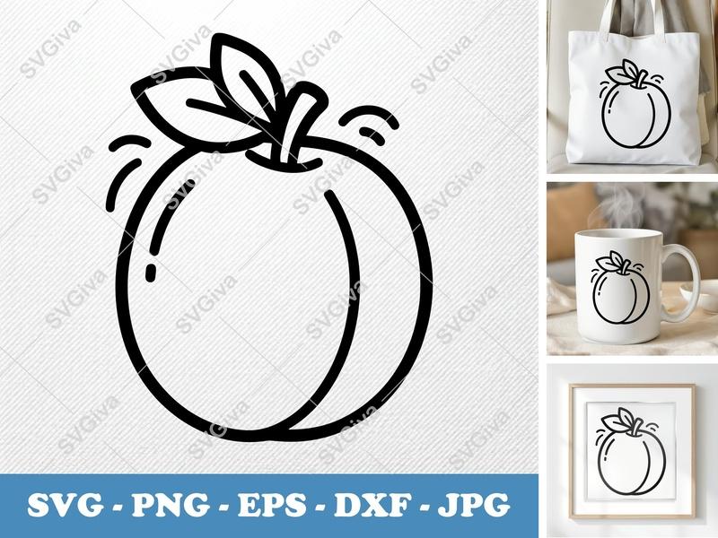 Plum SVG, Modern Minimalist Fruit Design, Food Clipart | PNG EPS DXF for Cricut Silhouette