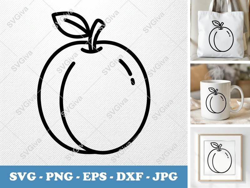 Plum SVG, Outline Fruit Cut File, Modern Clean Design, PNG EPS DXF for Cricut & Silhouette, Digital Download, Fruit Clipart