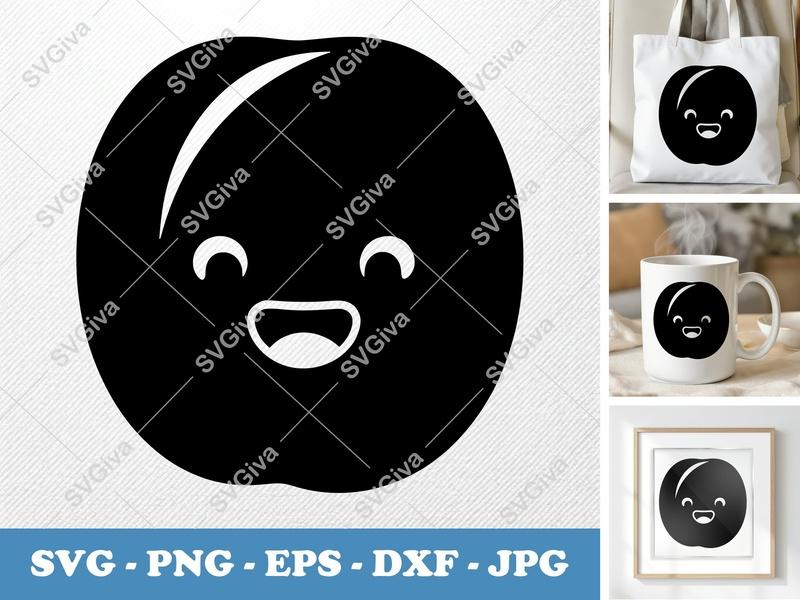 Plum with Smiling Face SVG, Friendly Rounded Bean-Shaped Cut File for Cricut, Silhouette | PNG, DXF, EPS Vector
