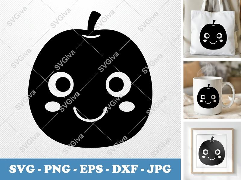 Plum with Smiling Face SVG | Puffy Soft Shapes | Inflated Pillow-Soft Design | PNG DXF EPS | Cricut Silhouette Cut File