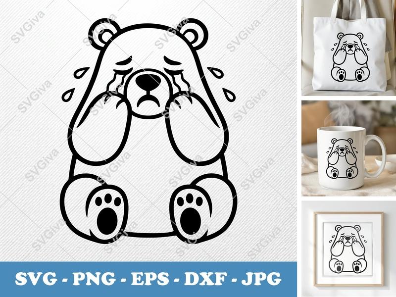 Polar bear crying SVG, Friendly Bean-Shaped Cut File | PNG DXF EPS | Cricut Silhouette Design