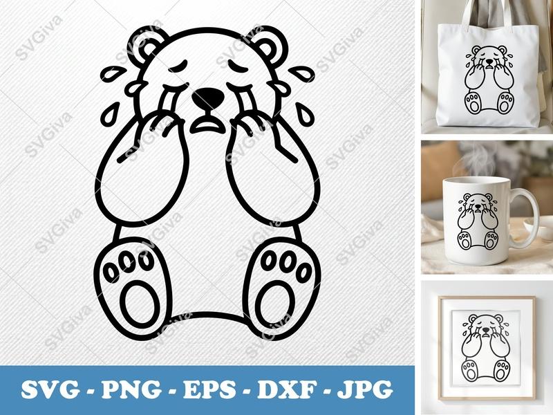 Polar bear Crying SVG | Minimalist Cartoon Vector | PNG DXF EPS | Cricut Silhouette Cut File Animal