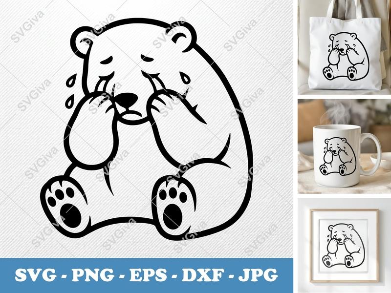 Polar Bear Crying SVG, Sad Animal Clipart, Cute Tears PNG DXF EPS for Cricut & Silhouette, Modern Clean Design Vector